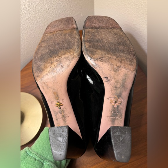 Prada Black Patent Leather Peep Toe Block Heel Pumps Size 40.5 - Picture 14 of 15